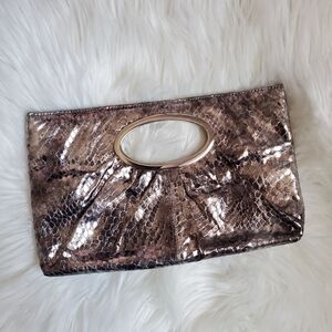 Metallic Gunsmoke Snake Print Evening Clutch With Silver Hardware